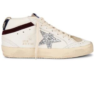 Mid Star Sneaker in White, Silver, Wine, & Medieval Blue Golden Goose